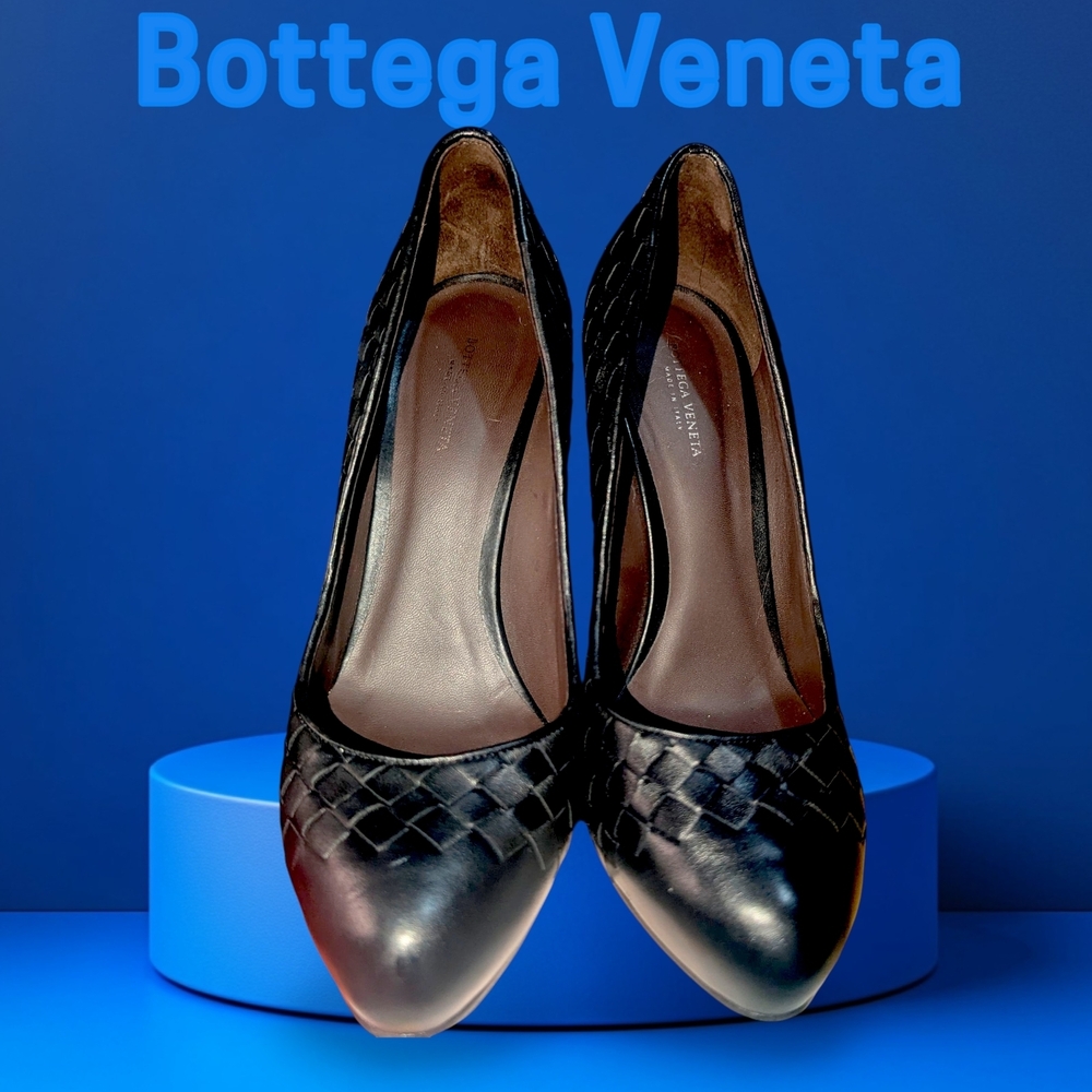 Bottega Veneta Leather Pumps, Black & Tan Sz 8